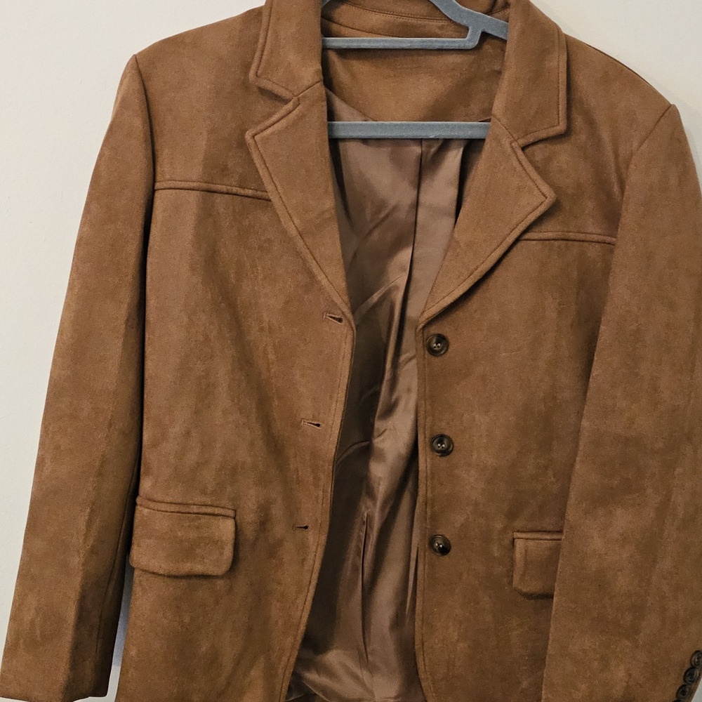 Elegant Tan Faux Suede Blazer for Women - Picture 3 of 8